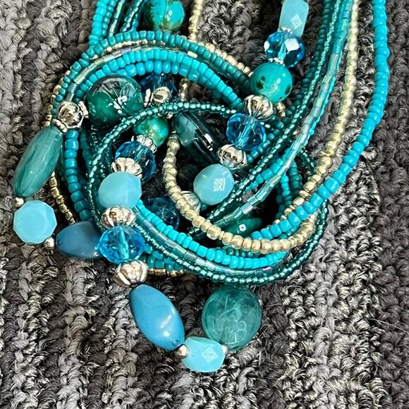 Mixit blue and silver layered beaded necklace and earring set - Picture 5 of 7